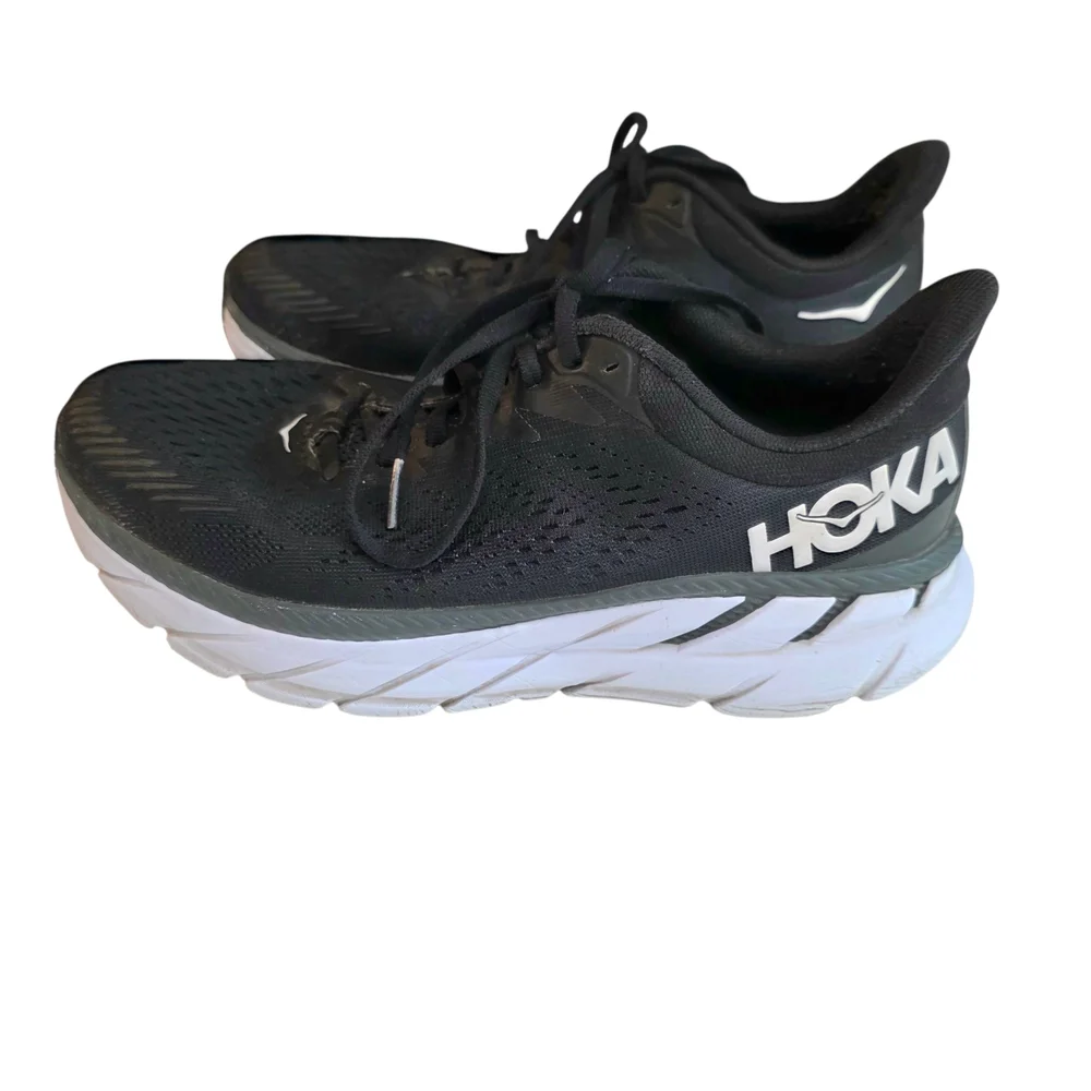 Hoka One One Clifton 7 Wide‎ Shoes 9 Black White Running Activewear Gym Comfort